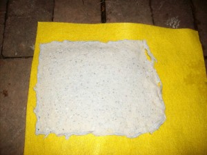 Wet homemade paper on recycled felt